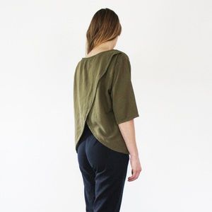 Esby apparel laura open back top in olive